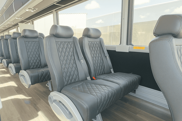 interior of Hillsboro Minibus Company charter bus